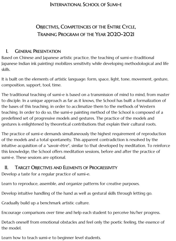 Program International School of Sumi-e 2020-2021 details