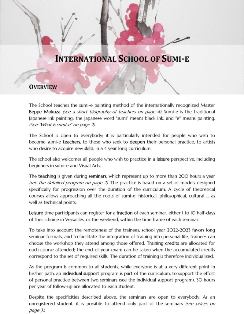 Brochure International School of Sumi-e 2022-2023